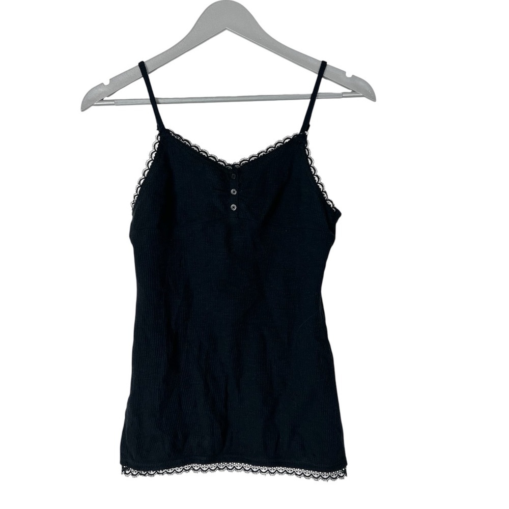 Vintage Y2K tank top‎ Mudd black thermal cotton size Medium lace trim